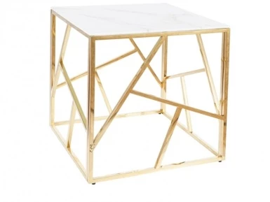 Design Plus Studio Kuchni & Salon Meblowy | ŁAWA ESCADA B II BIAŁY EFEKT MARMURU/ZŁOTY 55X55 | 5901477296963