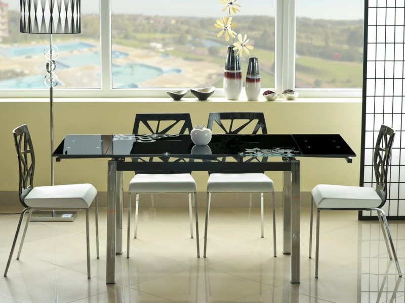 Design Plus Studio Kuchni & Salon Meblowy | STÓŁ GD017 CZARNY/CHROM 110(170)x74 | 5901477204647