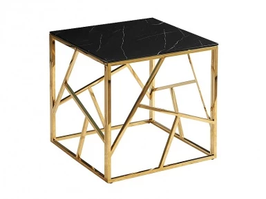 Design Plus Studio Kuchni & Salon Meblowy | ŁAWA ESCADA B II CZARNY EFEKT MARMURU/ZŁOTY 55X55 | 5904824401119