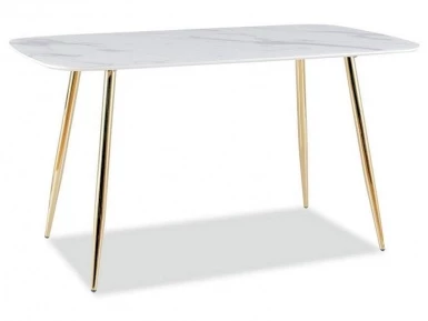 Design Plus Studio Kuchni & Salon Meblowy | STÓŁ CERES BIAŁY EFEKT MARMURU/ZŁOTY STELAŻ 140X80 | 5901477290435