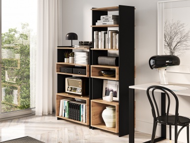 Design Plus Studio Kuchni & Salon Meblowy | TRIS 02 dąb artisan/czarny - regał | 