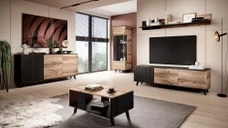Design Plus Studio Kuchni & Salon Meblowy | RANDOM RTV-2 stolik RTV 180 cm dąb wotan/czarny (2p1szt) | 2010001191179