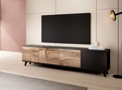 Design Plus Studio Kuchni & Salon Meblowy | RANDOM RTV-3 stolik RTV 200 cm dąb wotan/czarny (2p1szt) | 2010001194415