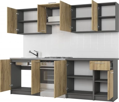 Design Plus Studio Kuchni & Salon Meblowy | DARIA 240 kuchnia zestaw korpus: antracyt, fronty: dąb craft (10p1kpl) | 2010001171898