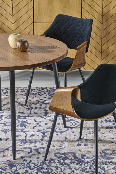 Design Plus Studio Kuchni & Salon Meblowy | BARRY stół okrągły, blat - orzechowy, nogi - czarny (1p1szt) | 5905248136281