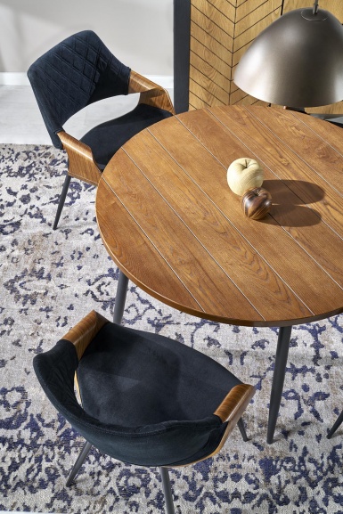 Design Plus Studio Kuchni & Salon Meblowy | BARRY stół okrągły, blat - orzechowy, nogi - czarny (1p1szt) | 5905248136281