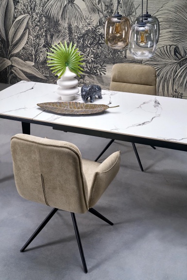 Design Plus Studio Kuchni & Salon Meblowy | FELIX stół rozkładany, blat - biały marmur, nogi - czarny (2p1szt) | 5905248136632