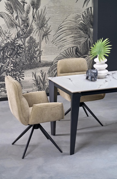 Design Plus Studio Kuchni & Salon Meblowy | FELIX stół rozkładany, blat - biały marmur, nogi - czarny (2p1szt) | 5905248136632