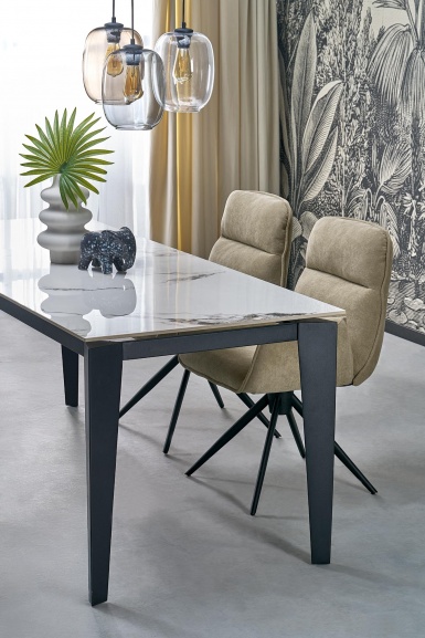 Design Plus Studio Kuchni & Salon Meblowy | FELIX stół rozkładany, blat - biały marmur, nogi - czarny (2p1szt) | 5905248136632