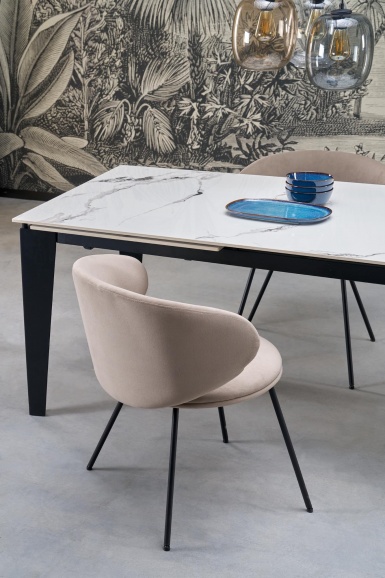 Design Plus Studio Kuchni & Salon Meblowy | FELIX stół rozkładany, blat - biały marmur, nogi - czarny (2p1szt) | 5905248136632