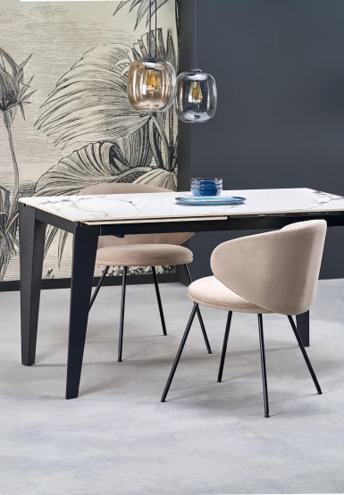 Design Plus Studio Kuchni & Salon Meblowy | FELIX stół rozkładany, blat - biały marmur, nogi - czarny (2p1szt) | 5905248136632