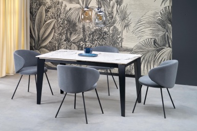 Design Plus Studio Kuchni & Salon Meblowy | FELIX stół rozkładany, blat - biały marmur, nogi - czarny (2p1szt) | 5905248136632