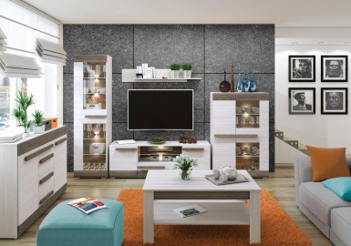 Design Plus Studio Kuchni & Salon Meblowy | BLANCO 10 sosna śnieżna/MDF new grey - szafka RTV | 