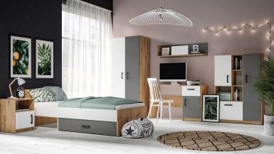 Design Plus Studio Kuchni & Salon Meblowy | FINI 02 korpus dąb artisan/front biały/wstawka antracyt - szafa | 