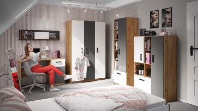 Design Plus Studio Kuchni & Salon Meblowy | FINI 02 korpus dąb artisan/front biały/wstawka antracyt - szafa | 