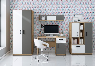 Design Plus Studio Kuchni & Salon Meblowy | FINI 02 korpus dąb artisan/front biały/wstawka antracyt - szafa | 