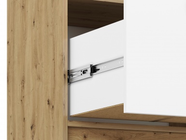 Design Plus Studio Kuchni & Salon Meblowy | FINI 03 korpus dąb artisan/front biały/wstawka antracyt - regał | 