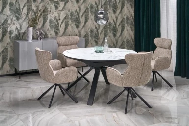 Design Plus Studio Kuchni & Salon Meblowy | VERTIGO stół rozkładany, blat - biały marmur, nogi - czarny (2p1szt) | 5905248134621