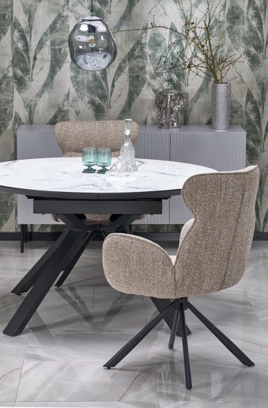Design Plus Studio Kuchni & Salon Meblowy | VERTIGO stół rozkładany, blat - biały marmur, nogi - czarny (2p1szt) | 5905248134621