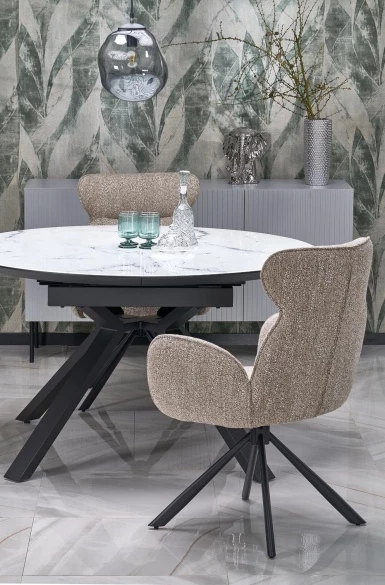 Design Plus Studio Kuchni & Salon Meblowy | VERTIGO stół rozkładany, blat - biały marmur, nogi - czarny (2p1szt) | 5905248134621