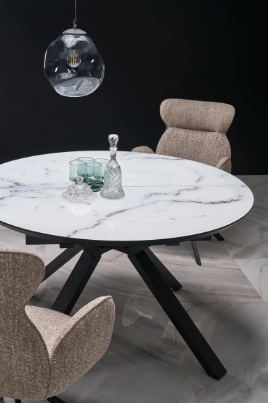 Design Plus Studio Kuchni & Salon Meblowy | VERTIGO stół rozkładany, blat - biały marmur, nogi - czarny (2p1szt) | 5905248134621