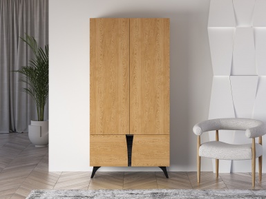 Design Plus Studio Kuchni & Salon Meblowy | Toscania 01 Dąb Baltic Dune/Jesion Prestige Czarny - Szafa 4D | 