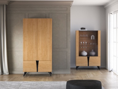 Design Plus Studio Kuchni & Salon Meblowy | Toscania 01 Dąb Baltic Dune/Jesion Prestige Czarny - Szafa 4D | 