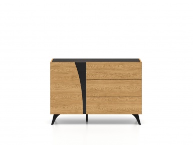 Design Plus Studio Kuchni & Salon Meblowy | Toscania 05 Dąb Baltic Dune/Jesion Prestige Czarny - Komoda 1D 3S | 