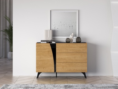 Design Plus Studio Kuchni & Salon Meblowy | Toscania 05 Dąb Baltic Dune/Jesion Prestige Czarny - Komoda 1D 3S | 