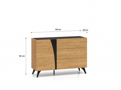 Design Plus Studio Kuchni & Salon Meblowy | Toscania 05 Dąb Baltic Dune/Jesion Prestige Czarny - Komoda 1D 3S | 