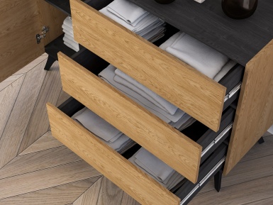 Design Plus Studio Kuchni & Salon Meblowy | Toscania 05 Dąb Baltic Dune/Jesion Prestige Czarny - Komoda 1D 3S | 