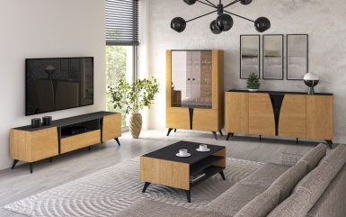 Design Plus Studio Kuchni & Salon Meblowy | Toscania 05 Dąb Baltic Dune/Jesion Prestige Czarny - Komoda 1D 3S | 