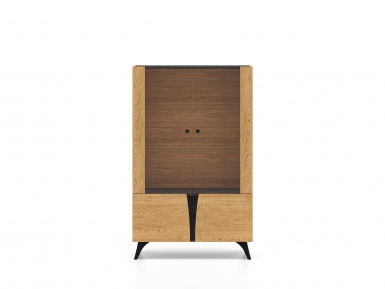 Design Plus Studio Kuchni & Salon Meblowy | Toscania 03 Dąb Baltic Dune/Jesion Prestige Czarny - witryna 2W2D | 