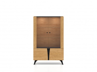 Design Plus Studio Kuchni & Salon Meblowy | Toscania 03 Dąb Baltic Dune/Jesion Prestige Czarny - witryna 2W2D | 