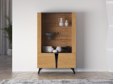 Design Plus Studio Kuchni & Salon Meblowy | Toscania 03 Dąb Baltic Dune/Jesion Prestige Czarny - witryna 2W2D | 