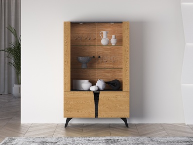 Design Plus Studio Kuchni & Salon Meblowy | Toscania 03 Dąb Baltic Dune/Jesion Prestige Czarny - witryna 2W2D | 