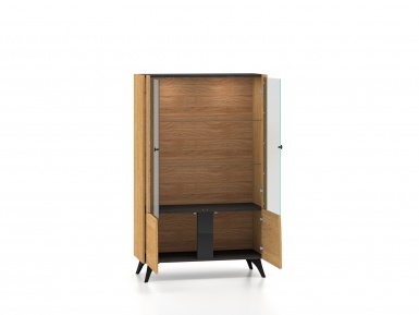 Design Plus Studio Kuchni & Salon Meblowy | Toscania 03 Dąb Baltic Dune/Jesion Prestige Czarny - witryna 2W2D | 