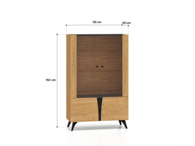 Design Plus Studio Kuchni & Salon Meblowy | Toscania 03 Dąb Baltic Dune/Jesion Prestige Czarny - witryna 2W2D | 