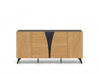 Design Plus Studio Kuchni & Salon Meblowy | Toscania 04 Dąb Baltic Dune/Jesion Prestige Czarny - komoda 5D | 