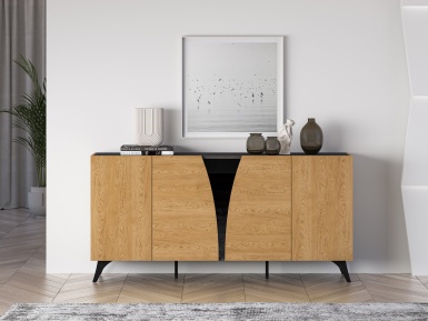 Design Plus Studio Kuchni & Salon Meblowy | Toscania 04 Dąb Baltic Dune/Jesion Prestige Czarny - komoda 5D | 