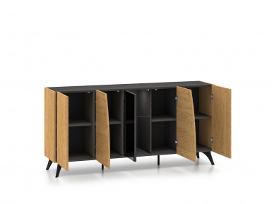 Design Plus Studio Kuchni & Salon Meblowy | Toscania 04 Dąb Baltic Dune/Jesion Prestige Czarny - komoda 5D | 