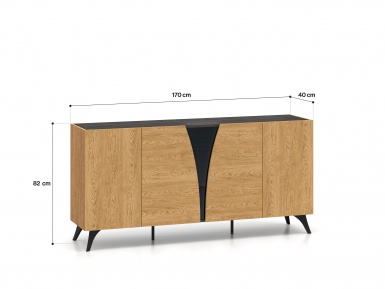 Design Plus Studio Kuchni & Salon Meblowy | Toscania 04 Dąb Baltic Dune/Jesion Prestige Czarny - komoda 5D | 