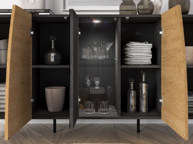 Design Plus Studio Kuchni & Salon Meblowy | Toscania 04 Dąb Baltic Dune/Jesion Prestige Czarny - komoda 5D | 