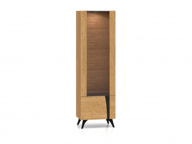 Design Plus Studio Kuchni & Salon Meblowy | Toscania 02 lewa Dąb Baltic Dune/Jesion Prestige Czarny - witryna 1W1D | 