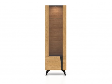Design Plus Studio Kuchni & Salon Meblowy | Toscania 02 lewa Dąb Baltic Dune/Jesion Prestige Czarny - witryna 1W1D | 
