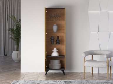 Design Plus Studio Kuchni & Salon Meblowy | Toscania 02 lewa Dąb Baltic Dune/Jesion Prestige Czarny - witryna 1W1D | 