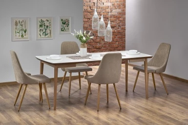 Design Plus Studio Kuchni & Salon Meblowy | BARRET stół kolor blat - biały mat, nogi - dąb lefkas (90-190x80x75 cm) (1p1szt) | 2010001178767