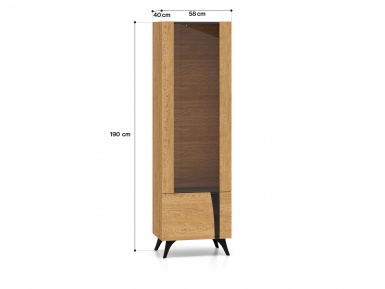 Design Plus Studio Kuchni & Salon Meblowy | Toscania 02 lewa Dąb Baltic Dune/Jesion Prestige Czarny - witryna 1W1D | 