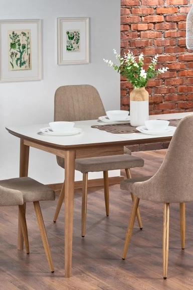 Design Plus Studio Kuchni & Salon Meblowy | BARRET stół kolor blat - biały mat, nogi - dąb lefkas (90-190x80x75 cm) (1p1szt) | 2010001178767