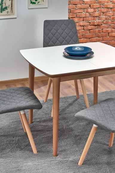 Design Plus Studio Kuchni & Salon Meblowy | BARRET stół kolor blat - biały mat, nogi - dąb lefkas (90-190x80x75 cm) (1p1szt) | 2010001178767